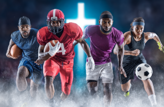 Four diverse sports players engaged in their individual activities: football, soccer, baseball, and tennis